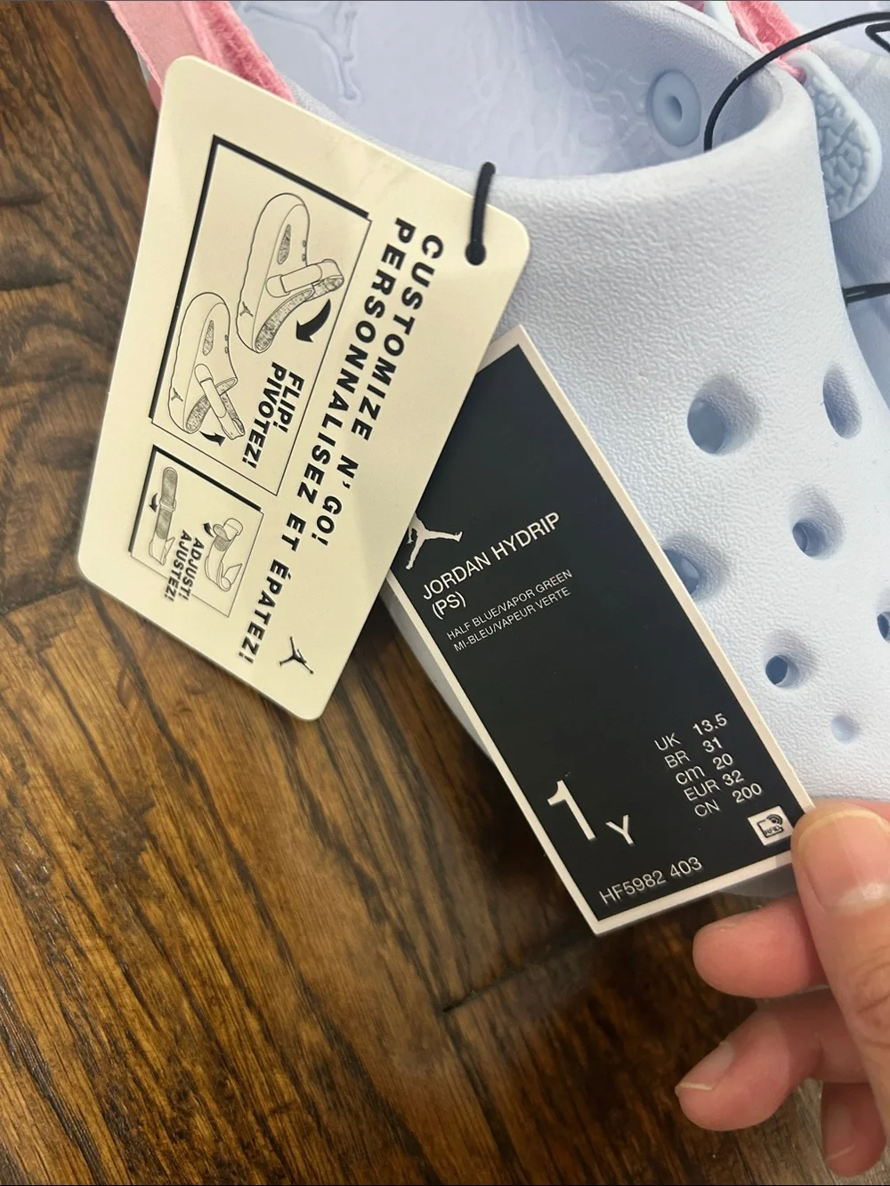 Jordan Kids Slip-On Clogs in Light Blue with Pink Strap